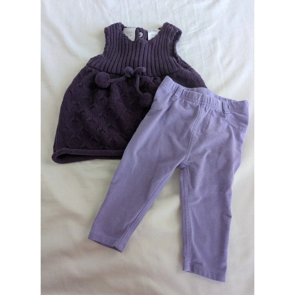 Purple Knit Dress and Pant Set, 6m